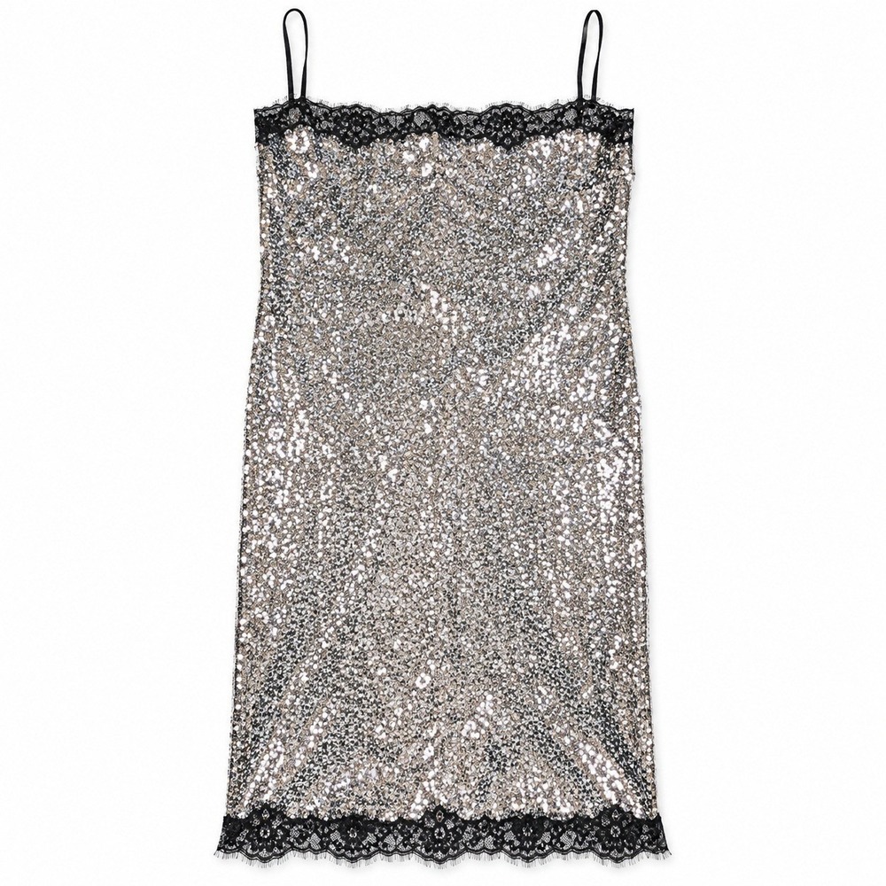 Lilly Sisto x Gianna Bini Allegra Sequin Lace Slip Dress Silver Size 6 NWT - Picture 3 of 12